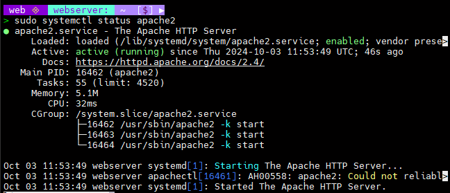 Apache2 service status